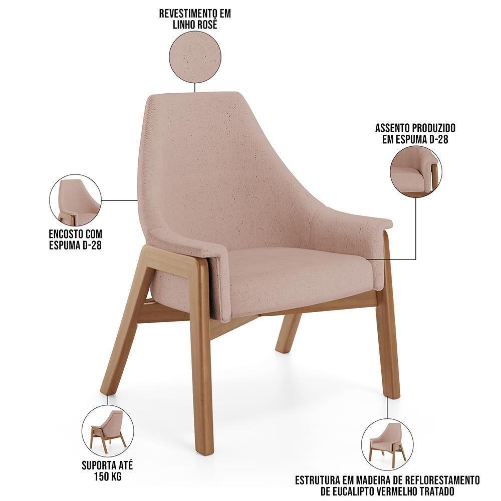 Poltrona Decorativa Sakura L02 Linho Rosê - Lyam Decor - 7