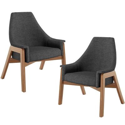 Kit 02 Poltronas Decorativa Sakura L02 Linho Cinza Escuro - Lyam Decor