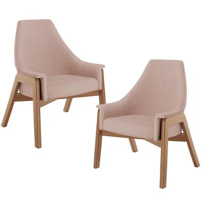 Kit 2 Poltronas Decorativas Sakura L02 Para Sala De Estar Linho Rosa Lyam Decor