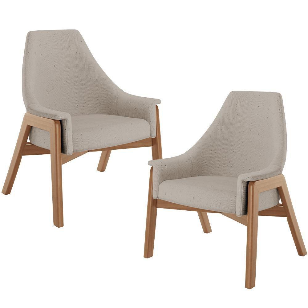 Kit 02 Poltronas Decorativa Sakura L02 Linho Bege - Lyam Decor - 1