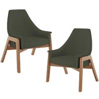 Kit 02 Poltronas Decorativa Sakura L02 Linho Verde Musgo - Lyam Decor - 1