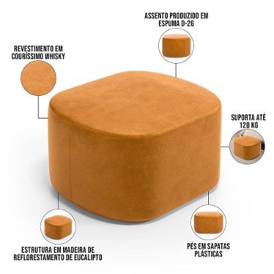 Kit 2 Puffs Decorativos Orgânico Para Living Quarto 70cm Doha W01 Couríssimo Whisky - Lyam Decor