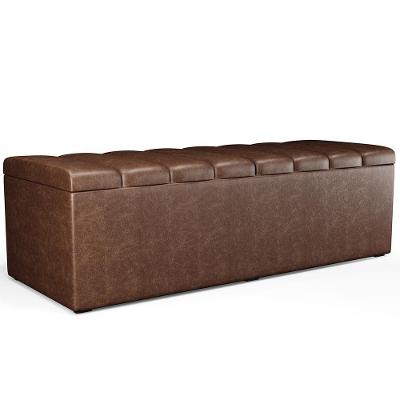 Calçadeira Recamier Baú Dália 195 cm para Cama King em Couro Sintético Marrom