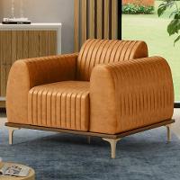 Kit Sofá 3 Lugares 210cm Com Poltrona Molino Base Castanho Pés D'ouro D02 Couríssimo Whisky B-90 - Lyam Decor - 8