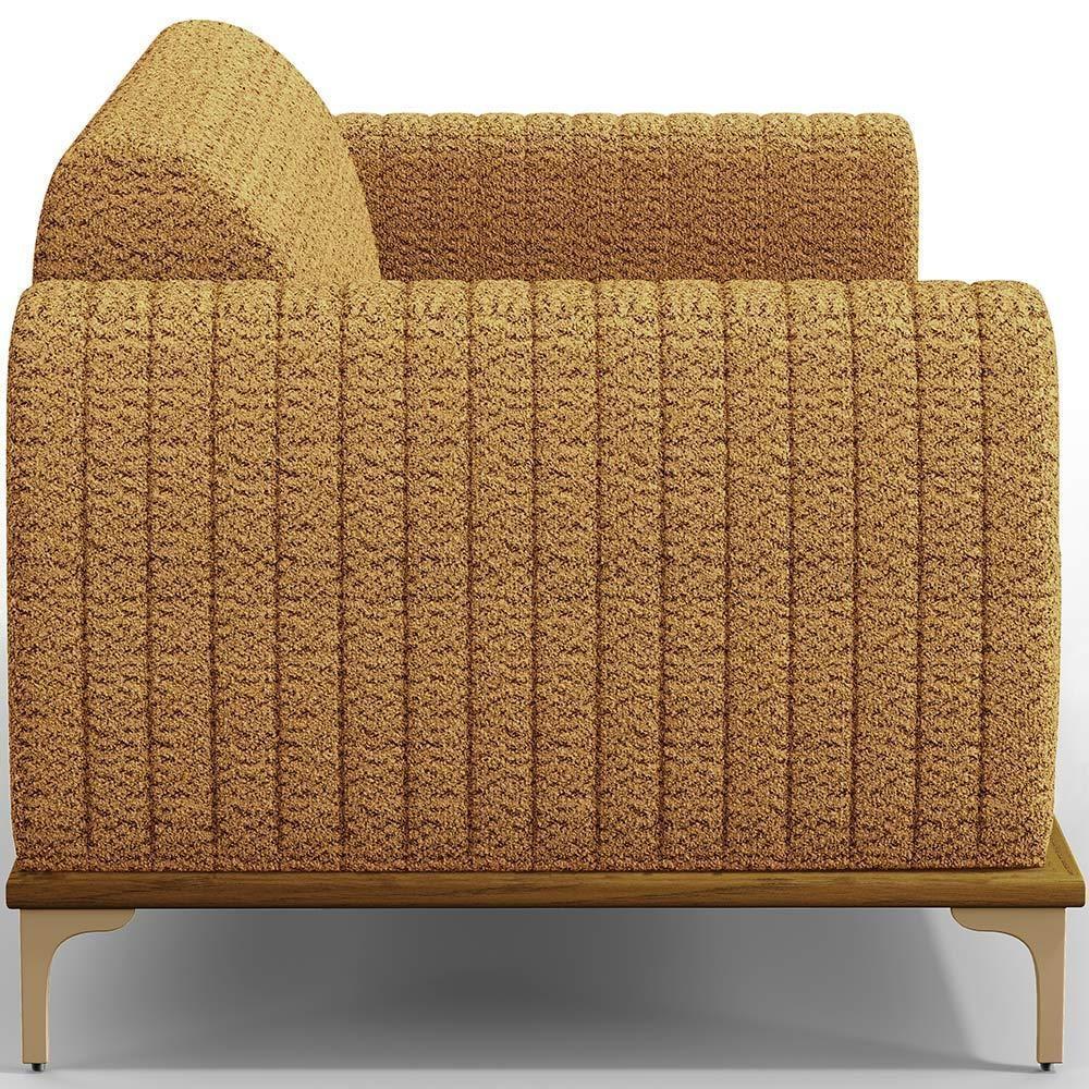 Kit Sofá 3 Lugares 210cm Com 02 Poltronas Molino Base Castanho Pés D'ouro D02 Prime Bouclê Mostarda Pb-03 - Lyam Decor - 2