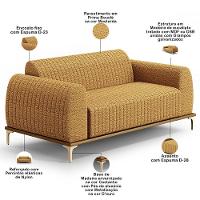 Kit Sofá 3 Lugares 210cm Com 02 Poltronas Molino Base Castanho Pés D'ouro D02 Prime Bouclê Mostarda Pb-03 - Lyam Decor - 6