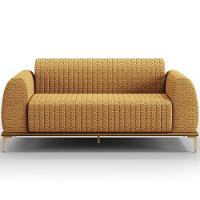 Kit Sofá 3 Lugares 210cm Com 02 Poltronas Molino Base Castanho Pés D'ouro D02 Prime Bouclê Mostarda Pb-03 - Lyam Decor - 7