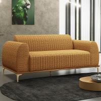 Kit Sofá 3 Lugares 210cm Com 02 Poltronas Molino Base Castanho Pés D'ouro D02 Prime Bouclê Mostarda Pb-03 - Lyam Decor - 8