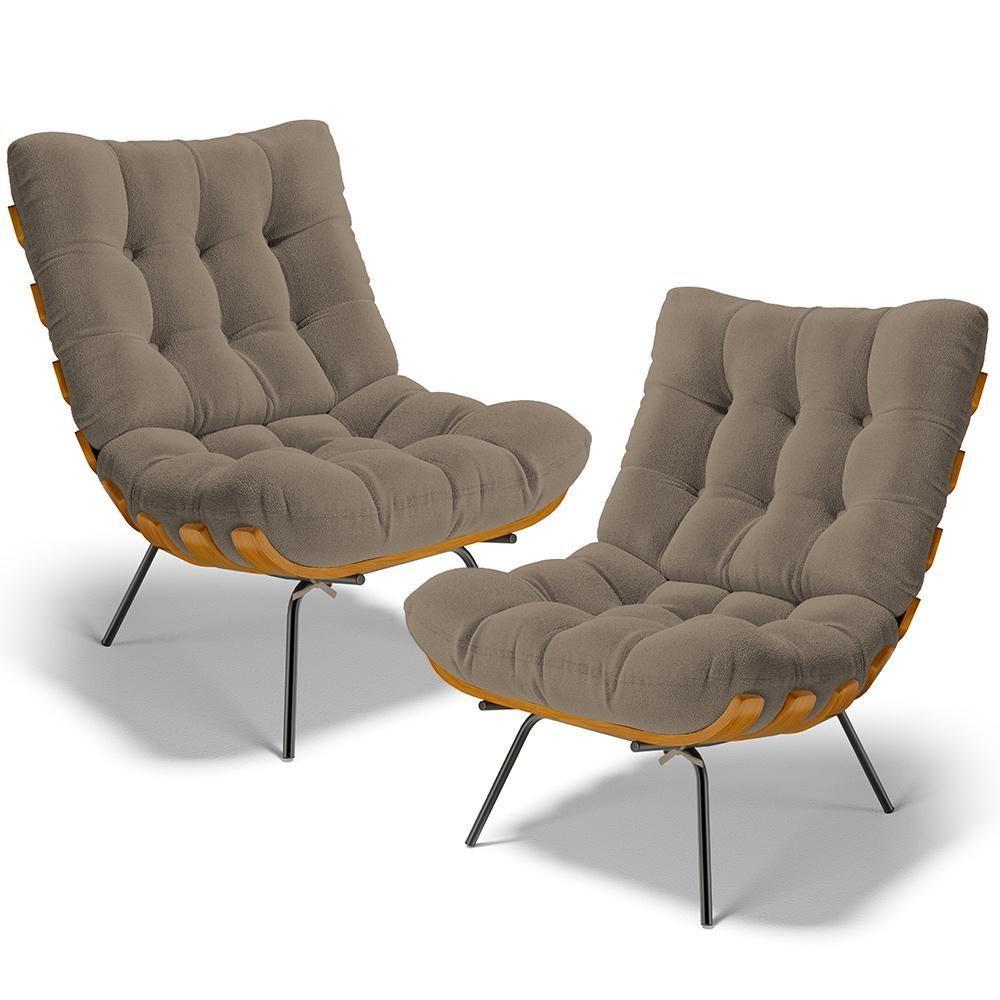 Kit 2 Poltronas Decorativas Costela L02 Bouclê Bege - Lyam Decor - 1