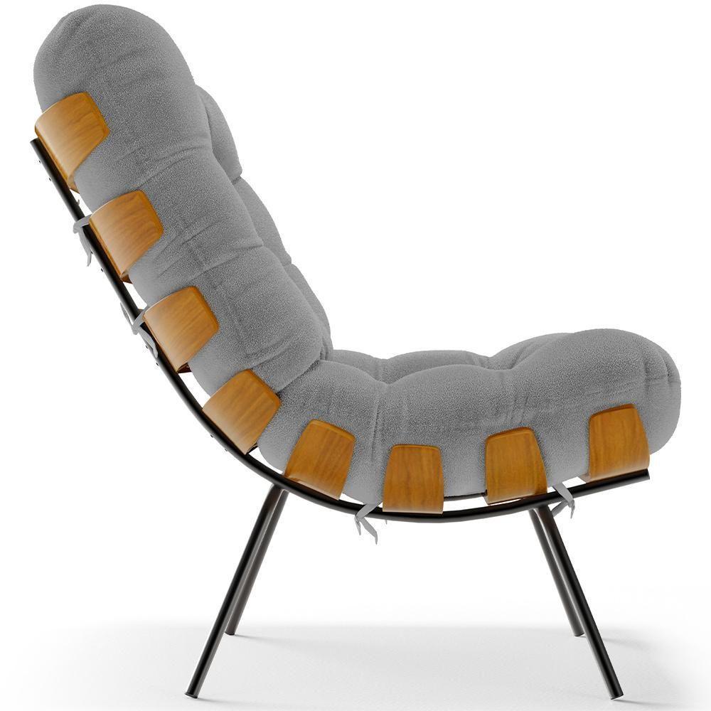 Kit 2 Poltronas Decorativas Costela L02 Bouclê Cinza - Lyam Decor - 2