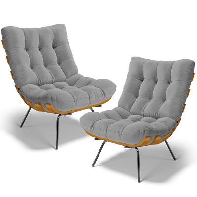 Kit 2 Poltronas Decorativas Costela L02 Bouclê Cinza Lyam Decor