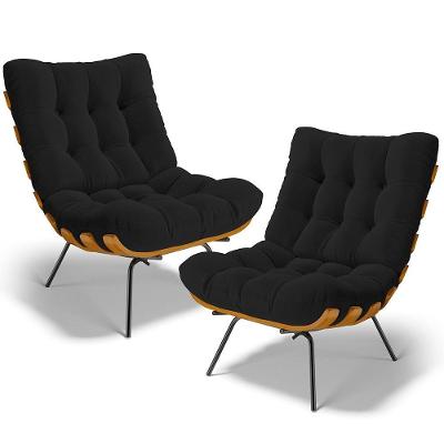 Kit 2 Poltronas Decorativas Costela L02 Bouclê Preto Lyam Decor