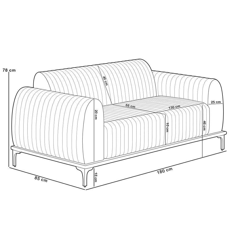 Kit Sofá 3 Lugares 180cm Com 02 Poltronas Molino Base Castanho Pés D'ouro D02 Couríssimo Whisky B-90 - Lyam Decor - 4