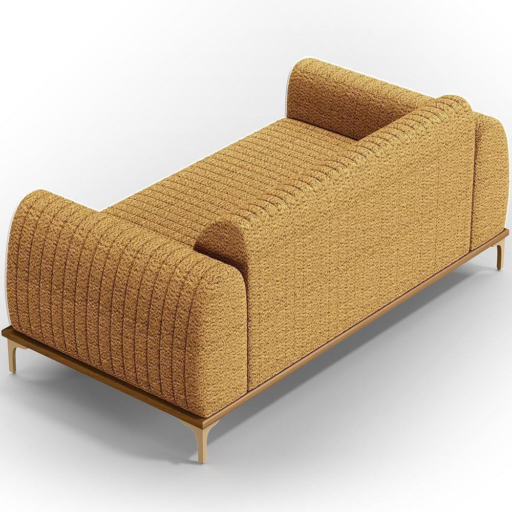 Kit Sofá 3 Lugares 180cm Com 02 Poltronas Molino Base Castanho Pés D'ouro D02 Prime Bouclê Mostarda Pb-03 - Lyam Decor - 5