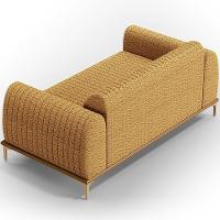 Kit Sofá 3 Lugares 180cm Com 02 Poltronas Molino Base Castanho Pés D'ouro D02 Prime Bouclê Mostarda Pb-03 - Lyam Decor - 5