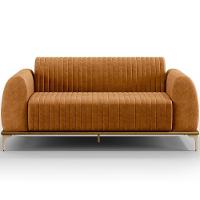 Kit Sofá 3 Lugares 180cm Com Poltrona Molino Base Castanho Pés D'ouro D02 Couríssimo Whisky B-90 - Lyam Decor - 5