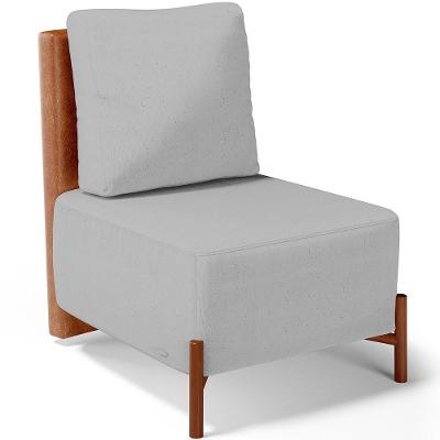 Poltrona Decorativa Hungria L02 Couríssimo Camel Linho Cinza Lyam Decor