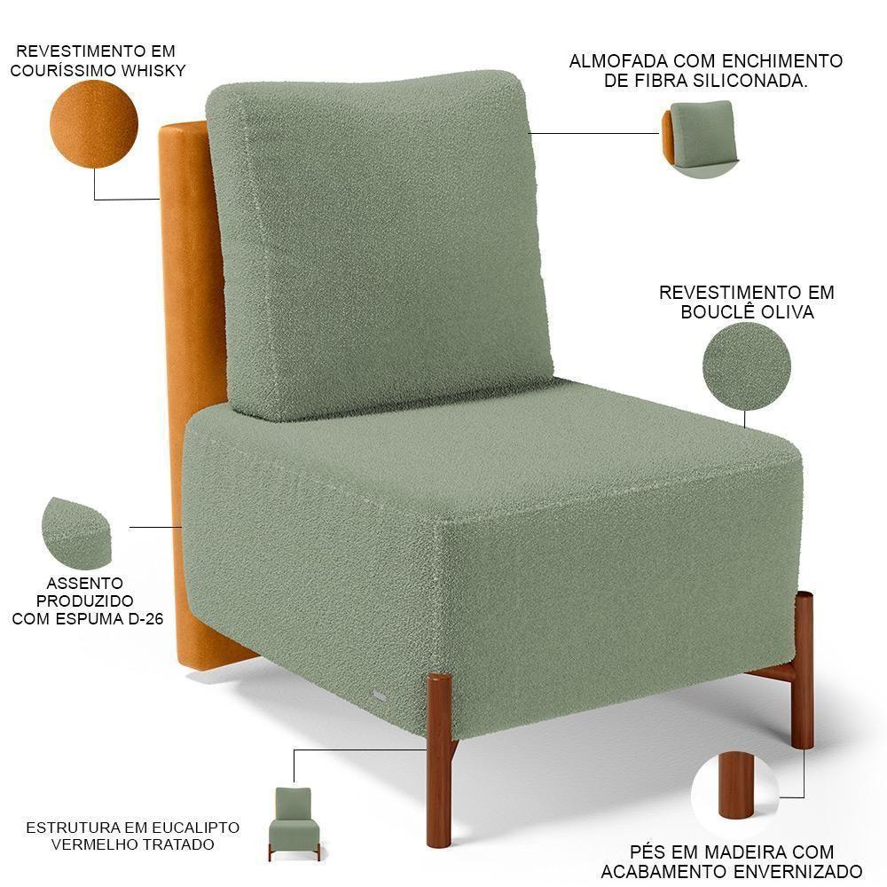 Poltrona Decorativa Living Pés Madeira Hungria L02 Couríssimo Whisky Bouclê Oliva - Lyam - 8