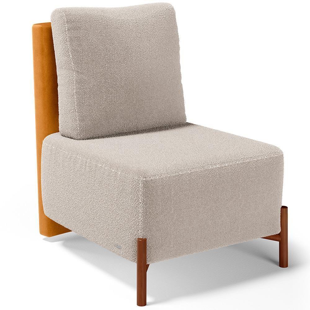 Poltrona Decorativa Living Pés Madeira Hungria L02 Couríssimo Whisky Bouclê Creme - Lyam - 1