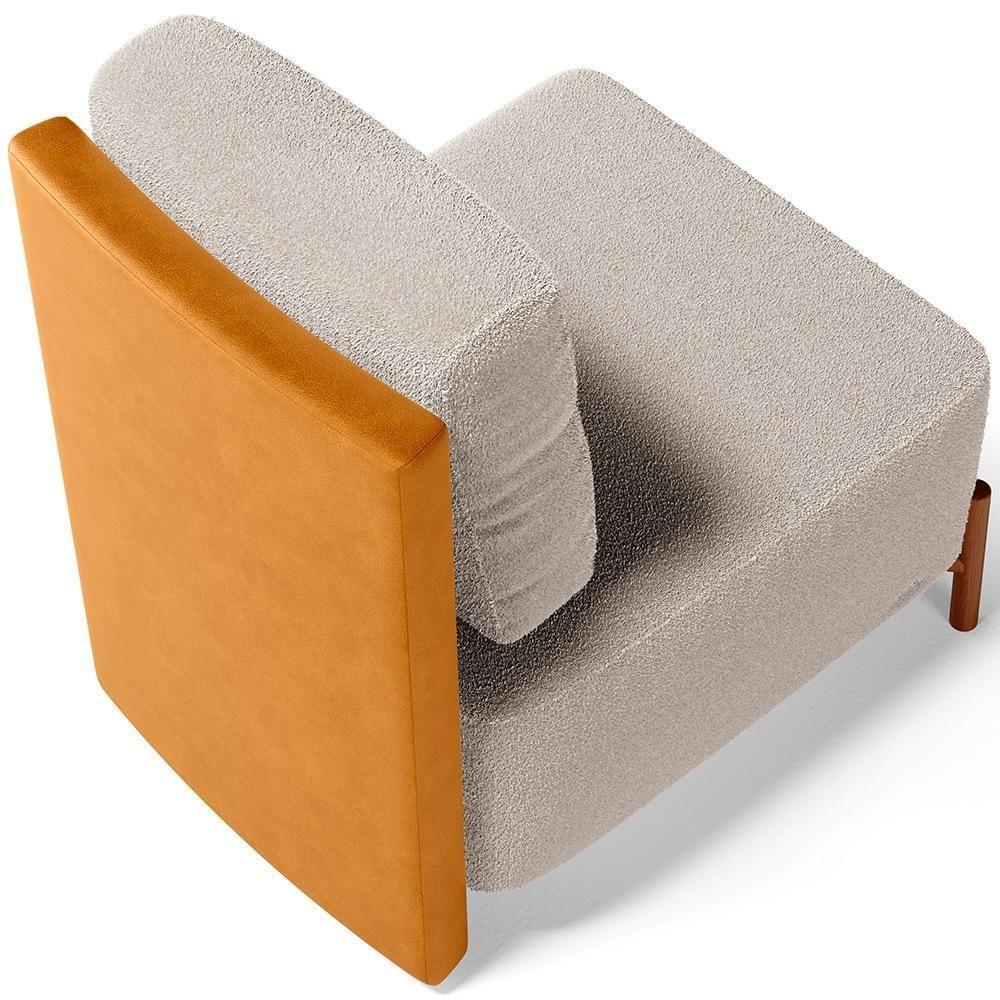 Poltrona Decorativa Living Pés Madeira Hungria L02 Couríssimo Whisky Bouclê Creme - Lyam - 2