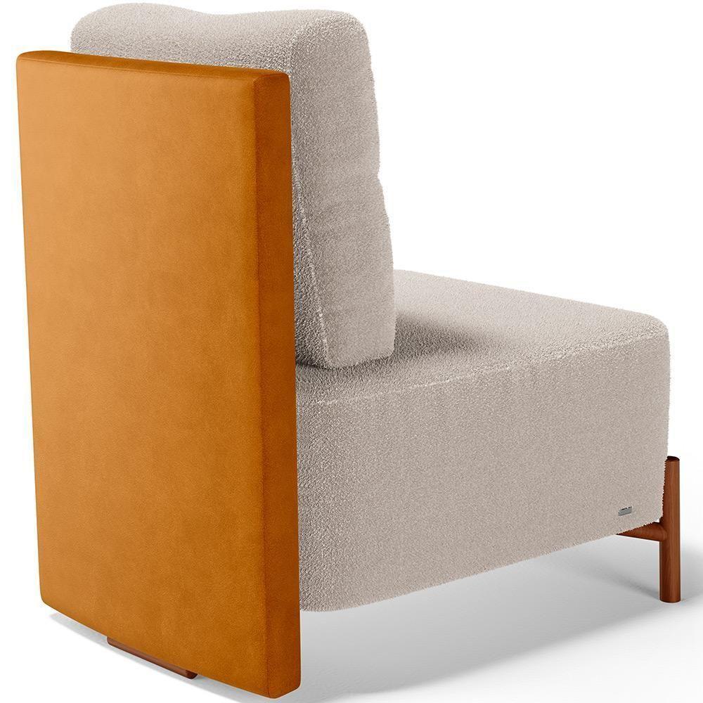 Poltrona Decorativa Living Pés Madeira Hungria L02 Couríssimo Whisky Bouclê Creme - Lyam - 5