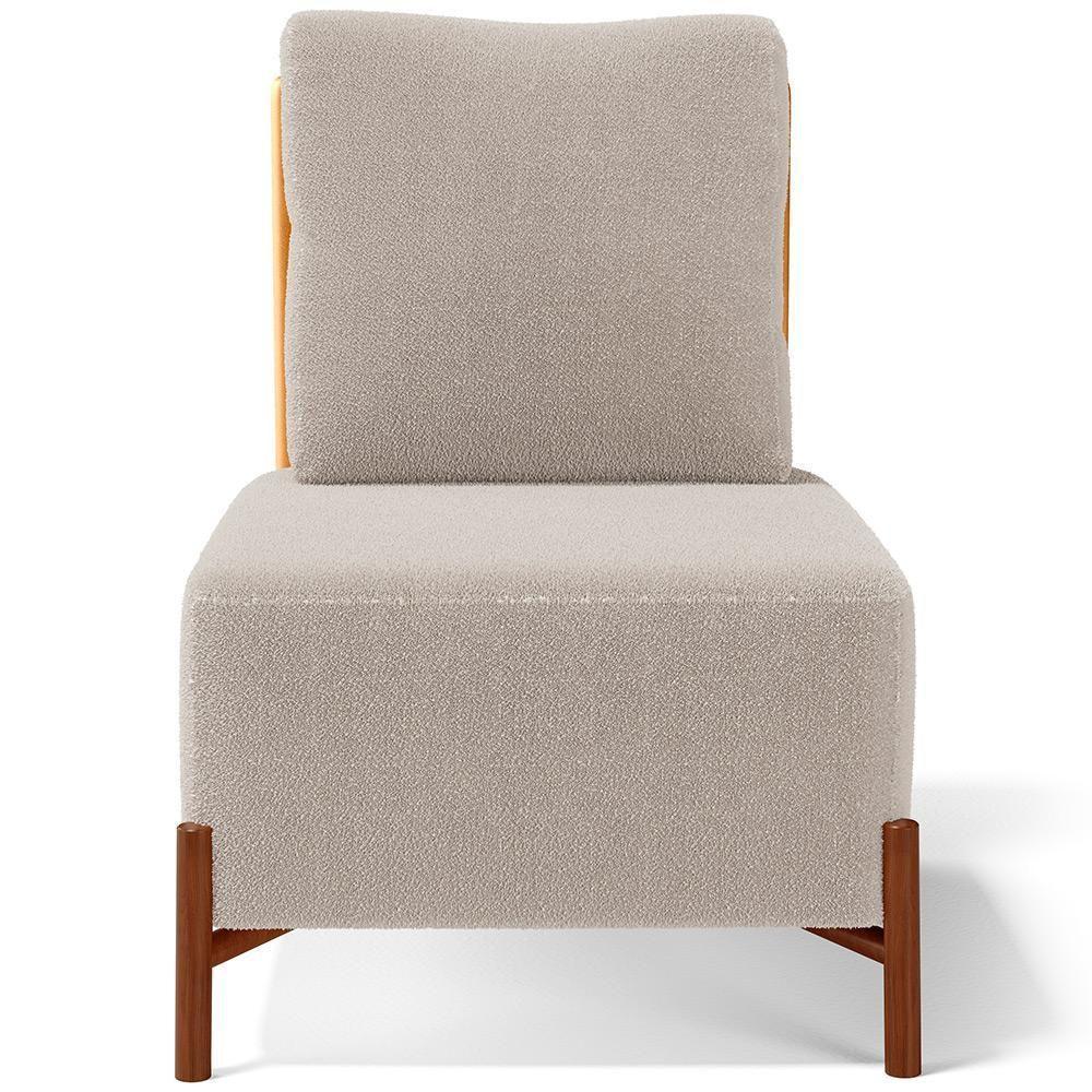 Poltrona Decorativa Living Pés Madeira Hungria L02 Couríssimo Whisky Bouclê Creme - Lyam - 6