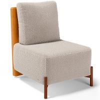 Poltrona Decorativa Living Pés Madeira Hungria L02 Couríssimo Whisky Bouclê Creme - Lyam - 1