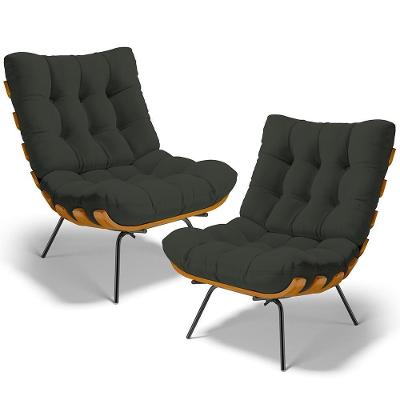 Kit 2 Poltronas Decorativas Costela L02 Sala De Estar Linho Verde Lyam Decor