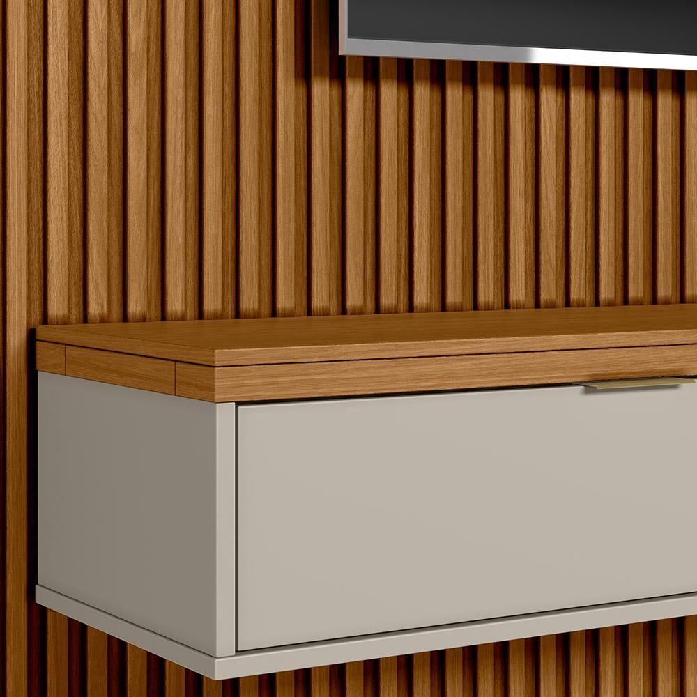 Painel Ripado Para Tv 75 Pol Slats E Bancada Lisa 258x250cm L05 Nature Off White - Lyam Decor - 4