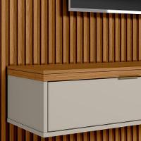 Painel Ripado Para Tv 75 Pol Slats E Bancada Lisa 258x250cm L05 Nature Off White - Lyam Decor