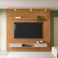 Painel Ripado Para Tv 75 Pol Slats E Bancada Lisa 258x250cm L05 Nature Off White - Lyam Decor - 5