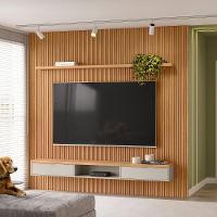 Painel Ripado Para Tv 75 Pol Slats E Bancada Lisa 258x250cm L05 Nature Off White - Lyam Decor - 6