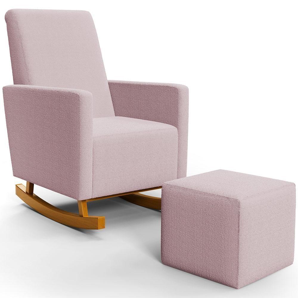 Poltrona De Amamentação Com Balanço E Puff Ravena W01 Bouclê Rosê - Lyam Decor - 1