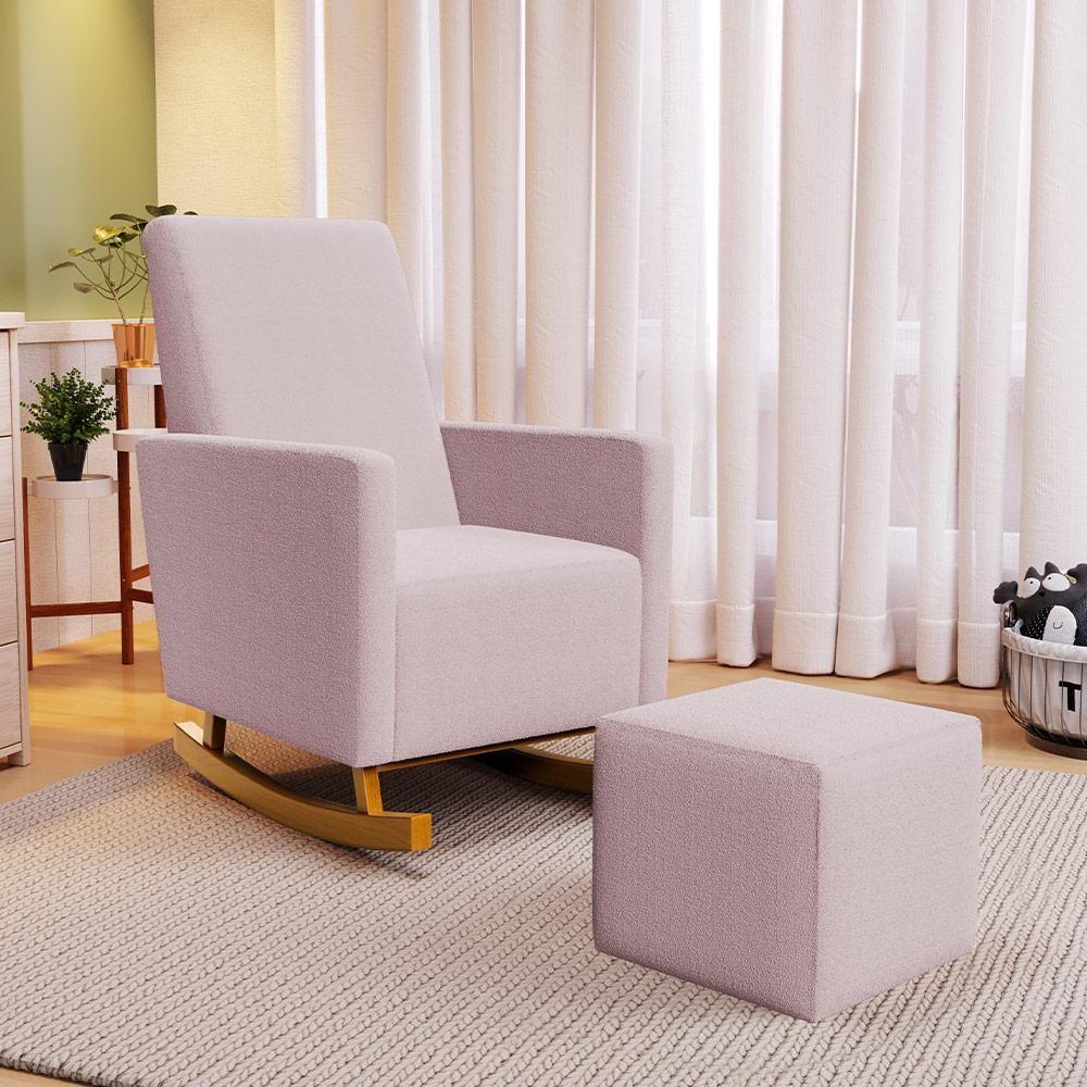 Poltrona De Amamentação Com Balanço E Puff Ravena W01 Bouclê Rosê - Lyam Decor - 9