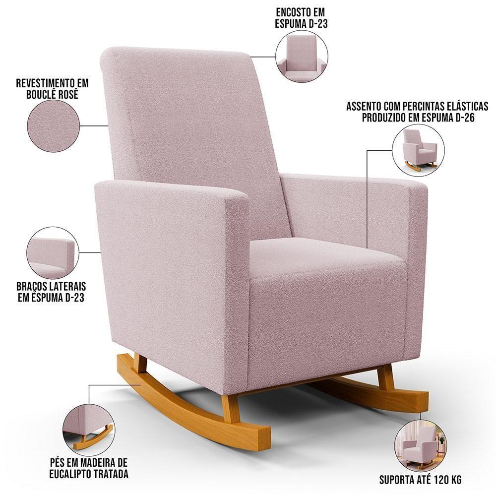 Poltrona De Amamentação Com Balanço E Puff Ravena W01 Bouclê Rosê - Lyam Decor - 10