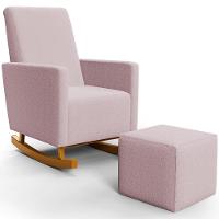 Poltrona De Amamentação Com Balanço E Puff Ravena W01 Bouclê Rosê - Lyam Decor - 1