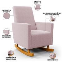 Poltrona De Amamentação Com Balanço E Puff Ravena W01 Bouclê Rosê - Lyam Decor - 10