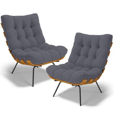 Kit 2 Poltronas Decorativas Costela L02 Suede Cinza Lyam Decor