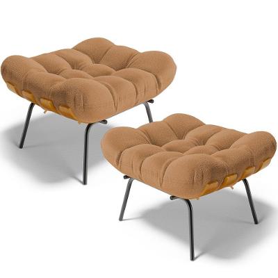 Kit 2 Puff's Decorativos Costela L02 Bouclê Mostarda - Lyam Decor