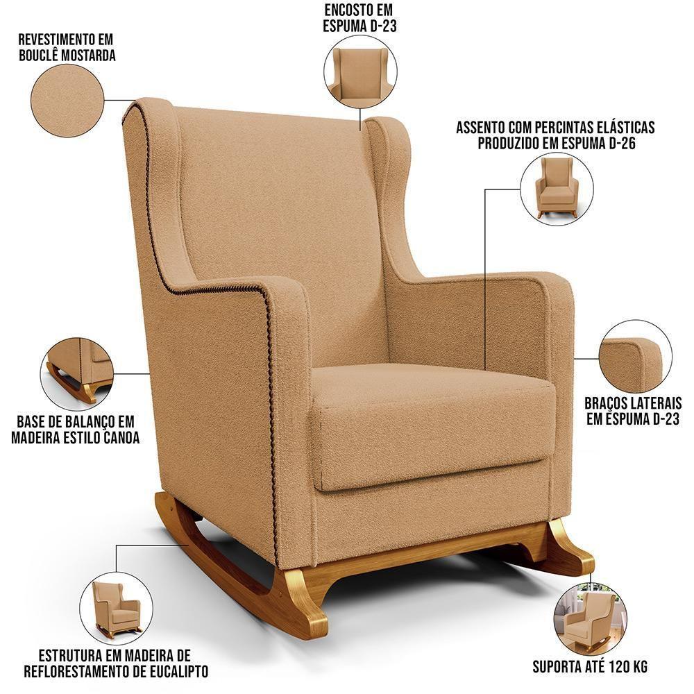 Poltrona De Amamentação Com Balanço Mavie L02 Bouclê Mostarda - Lyam Decor - 7