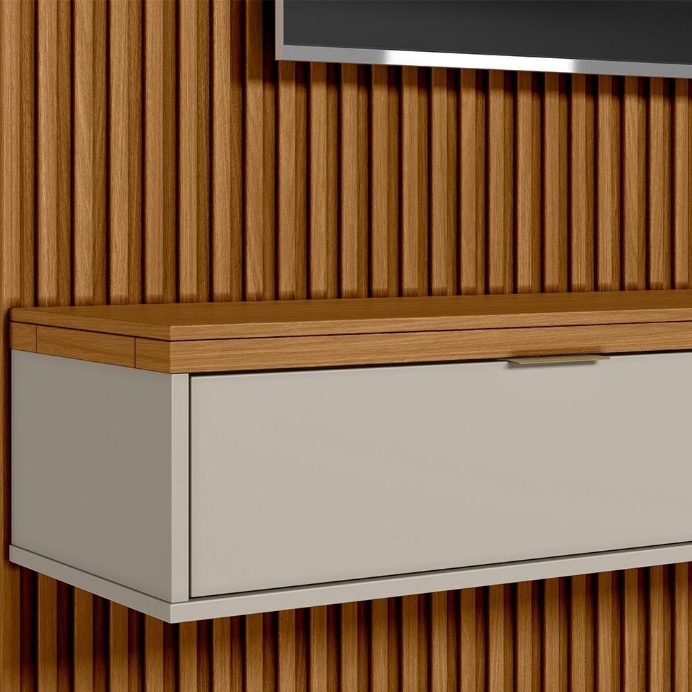 Painel Ripado Para Tv 75 Pol Slats E Bancada Lisa 219x250cm L05 Nature Off White - Lyam Decor - 2