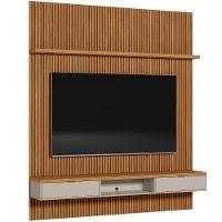 Painel Ripado Para Tv 75 Pol Slats E Bancada Lisa 219x250cm L05 Nature Off White - Lyam Decor - 1