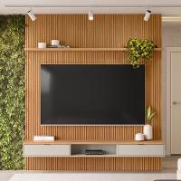 Painel Ripado Para Tv 75 Pol Slats E Bancada Lisa 219x250cm L05 Nature Off White - Lyam Decor - 7