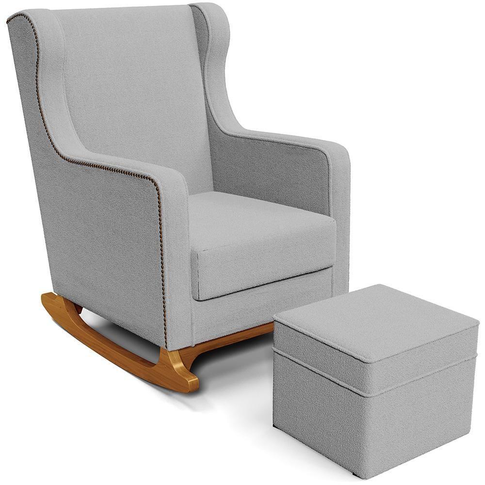 Poltrona De Amamentação Com Balanço E Puff Mavie L02 Bouclê Cinza - Lyam Decor - 1