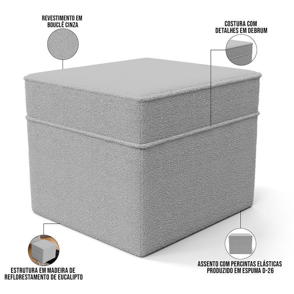 Poltrona De Amamentação Com Balanço E Puff Mavie L02 Bouclê Cinza - Lyam Decor - 5