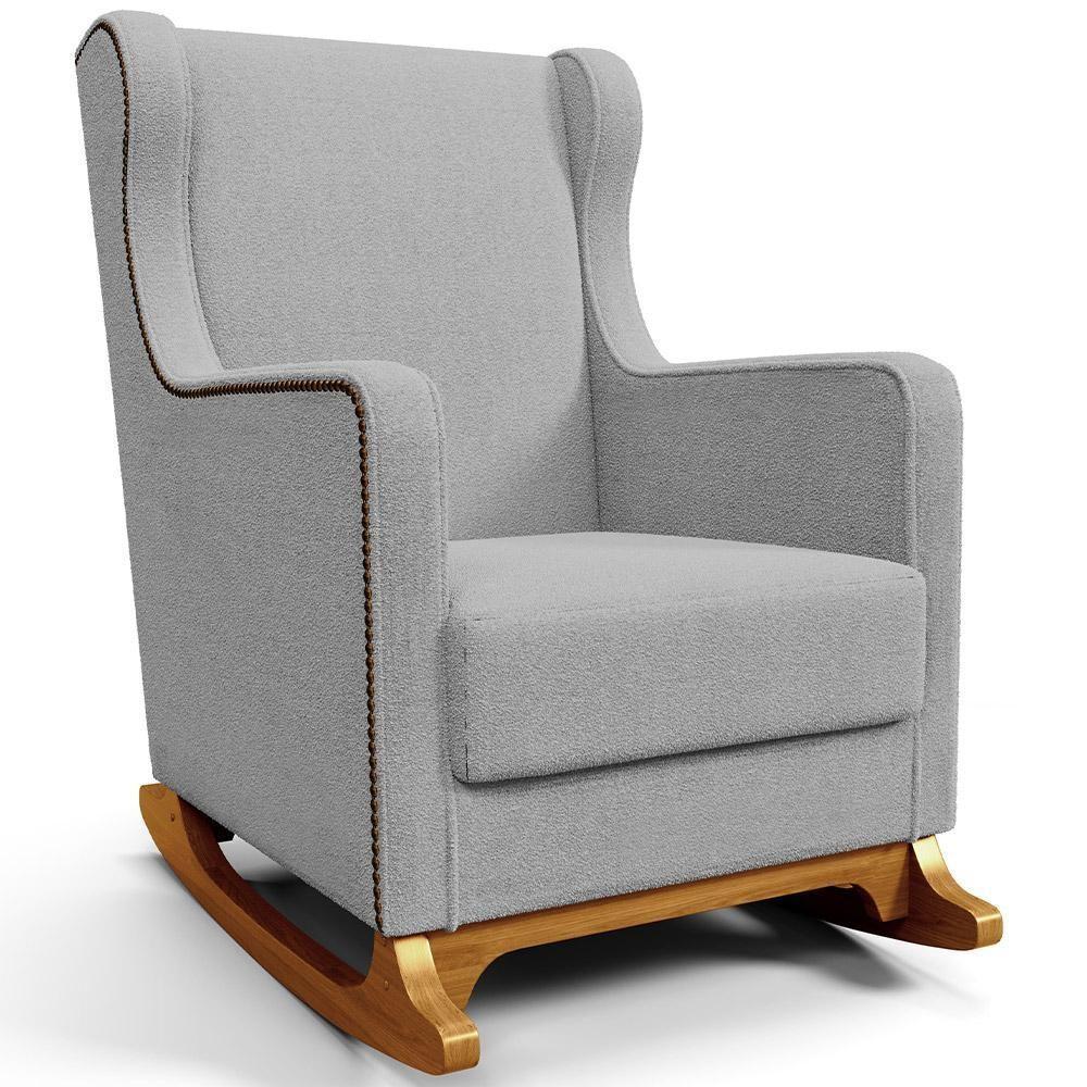 Poltrona De Amamentação Com Balanço E Puff Mavie L02 Bouclê Cinza - Lyam Decor - 8