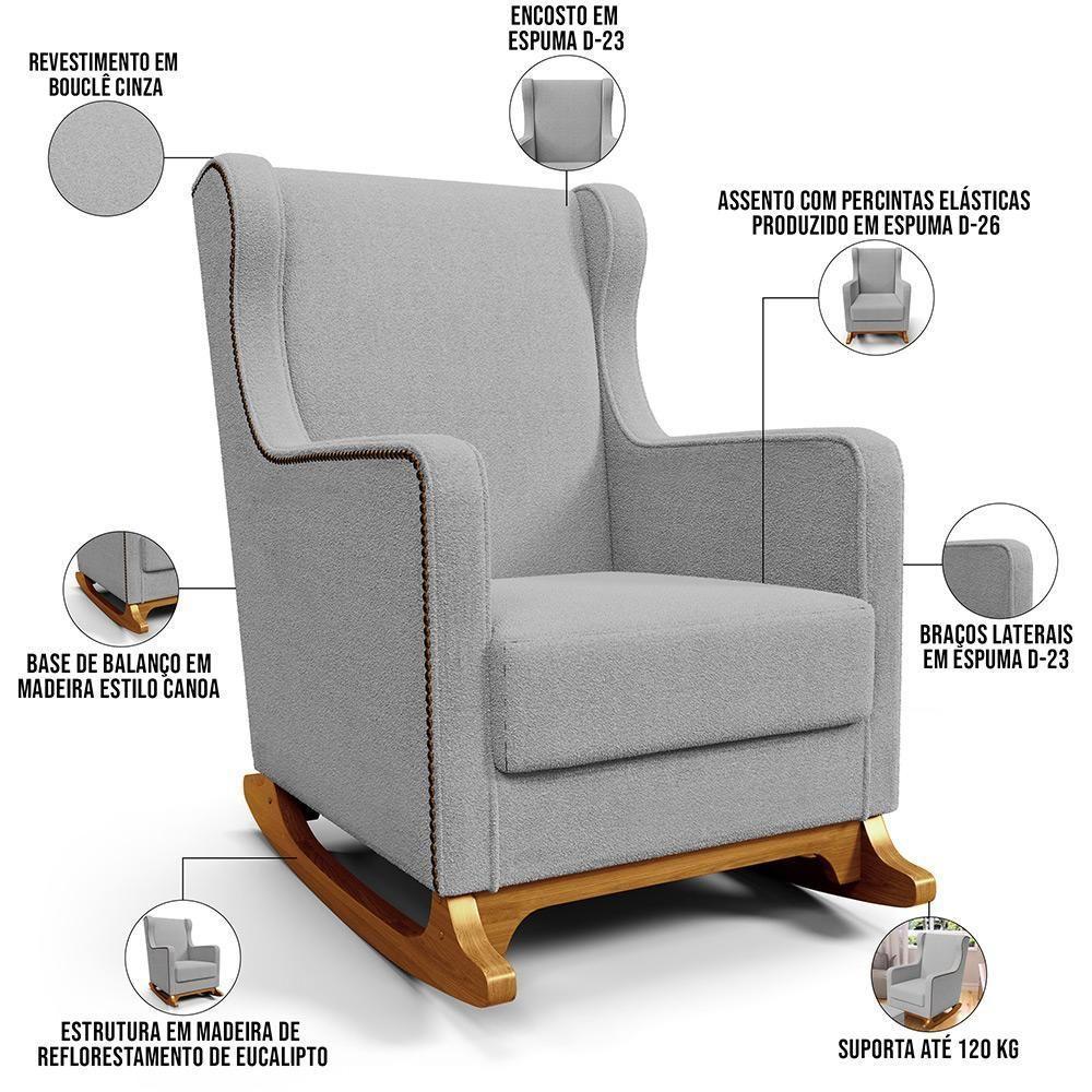 Poltrona De Amamentação Com Balanço E Puff Mavie L02 Bouclê Cinza - Lyam Decor - 10