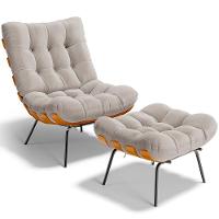 Poltrona Costela L02 Com Puff Bouclê Creme - Lyam Decor - 1