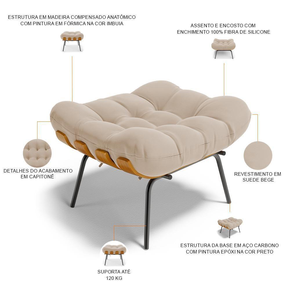 Poltrona Costela L02 Com Puff Suede Bege - Lyam Decor - 3