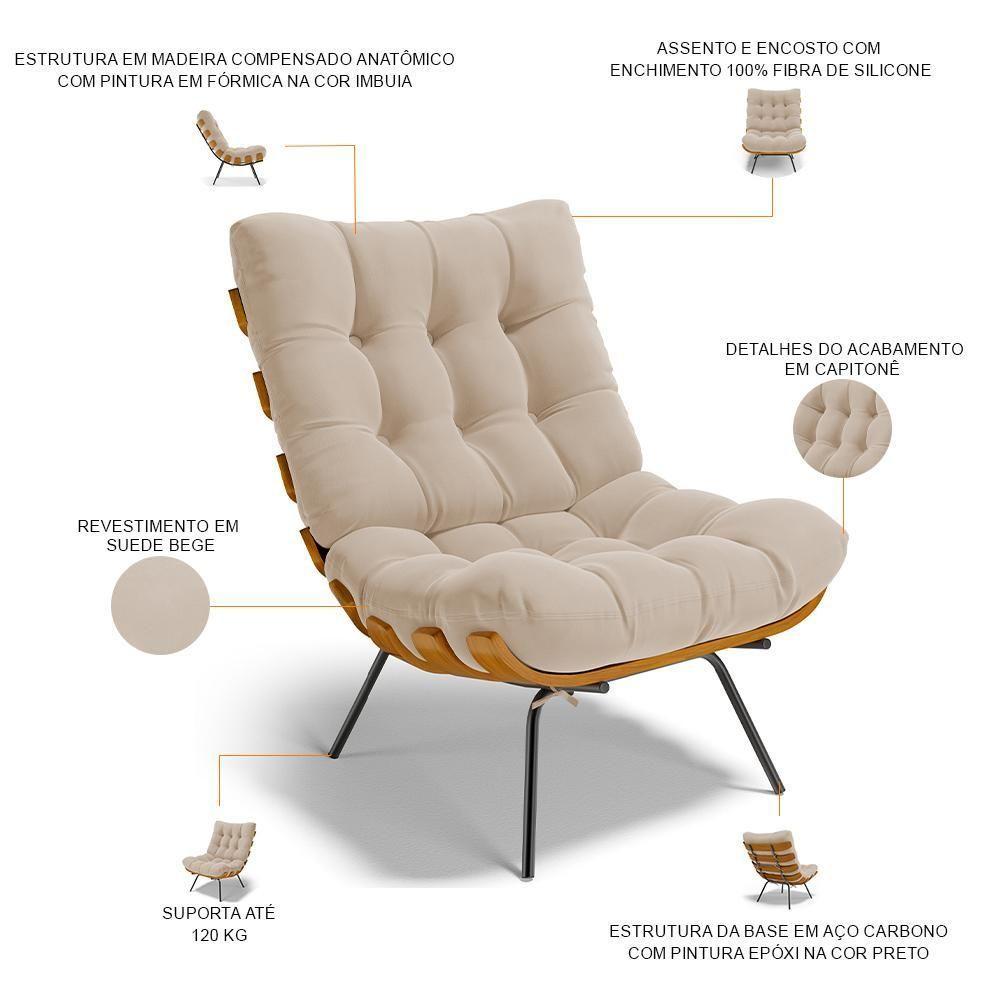 Poltrona Costela L02 Com Puff Suede Bege - Lyam Decor - 4